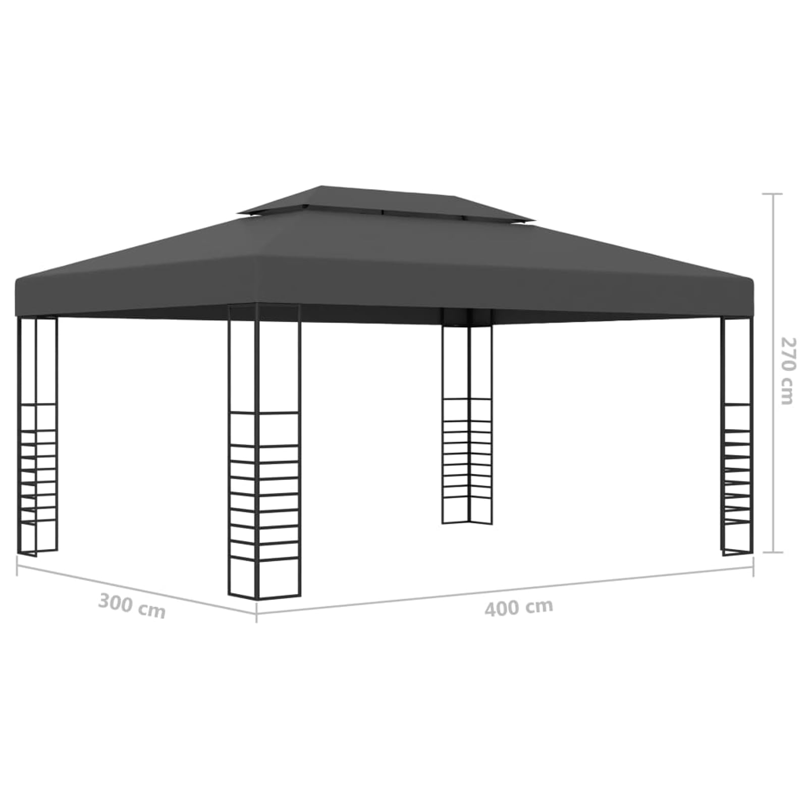Pawilon 3 x 4 m ze zintegrowanym solarnym łańcuchem świetlnym LED (43 LED), antracyt, 100% poliester z powłoką PA, stal, na imprezy ogrodowe i imprezy na świeżym powietrzu