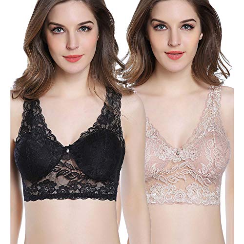 Intimate Portal All Over Lace Full Coverage Wire Free Bralette 2-Pk Black Beige