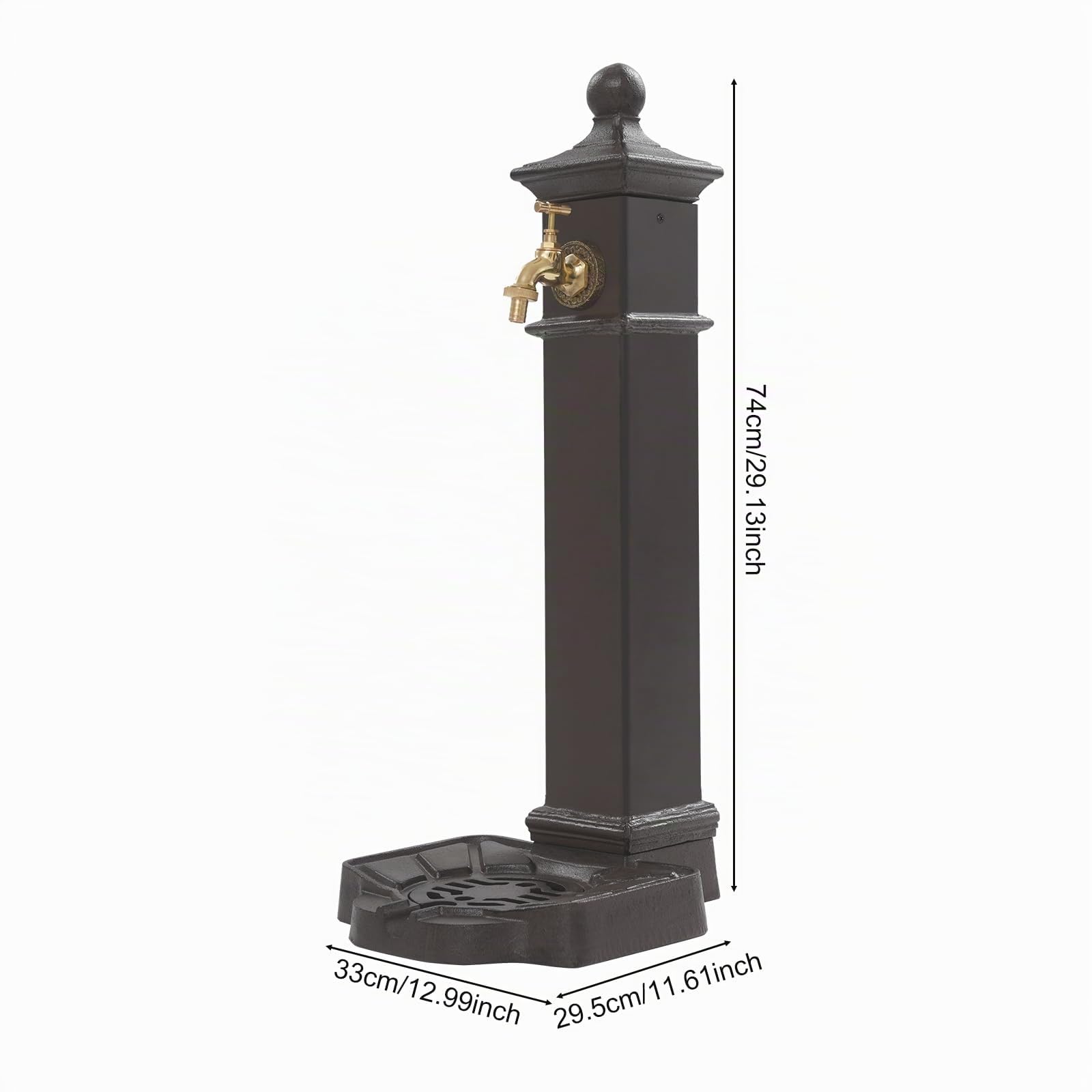 Colonne d'eau d'extérieur 33 x 29,5 x 74 cm - Fontaine en fer antique avec robinet - Colonne de jardin