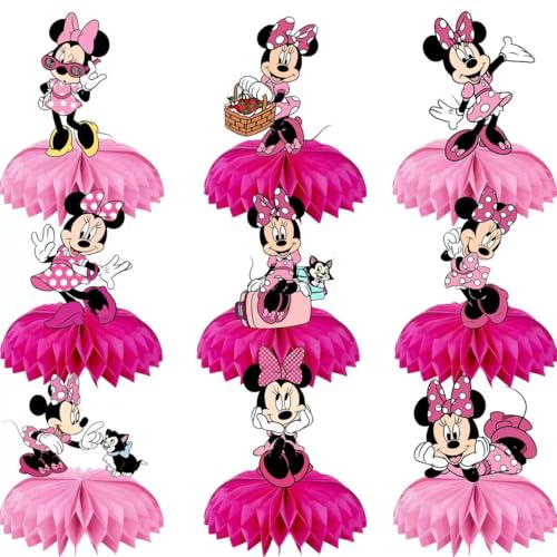 For Minnie Birthday Party Supplies, 9Pcs Honeycomb Centerpieces for Mouse Party Decorations, Double Sided Table Decorations Centerpieces Party