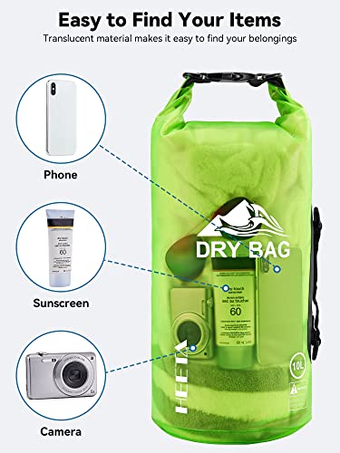 Image of HEETA Dry Bag Waterproof for Women Men, Roll Top Lightweight Dry Storage Bag Backpack with Phone Case for Travel Swimming Boating Kayaking Paddle Board Camping Beach Accessories (Lemon Green, 20L)
