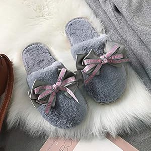 SKLHSIL Winter Pluche Slippers,Grijze Boogvorm Herfst Binnenhuis Memory Foam Zachte Dikkere Warme Pluche Schoenen Vrouw Slippers, Geschikt voor Mannen Vrouw Koppels Schoenen Antislip Vloer Schoeisel, 38,39