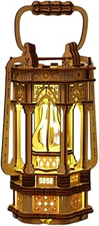 BaronHong 3D Wooden Puzzles Vintage Lantern Model Kits Includes Light Source,Brainteaser Gifts for Adults Teens(Yellow,M)