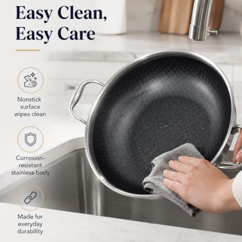 Image of DELARLO 14 Inch Stainless Steel Nonstick Wok Pan with Lid 6Qt Pot
