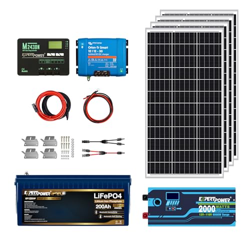 Image of ExpertPower 2.5KWH 12V Solar Panel Kit | LiFePO4 12V 200Ah Bluetooth & Heating, 400W Solar Panels, 30A MPPT Solar Controller/DC-DC Charger, 2KW Inverter Charger | RV, Trailer, Camper, Off Grid