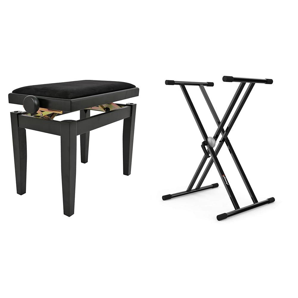 Navarrez Piano Stool with Height Adjustment, Matte Black, 1 Unit & Audibax - Onyx 130 Piano Stand - Double Scissor Structure - Easy Lock Anchors