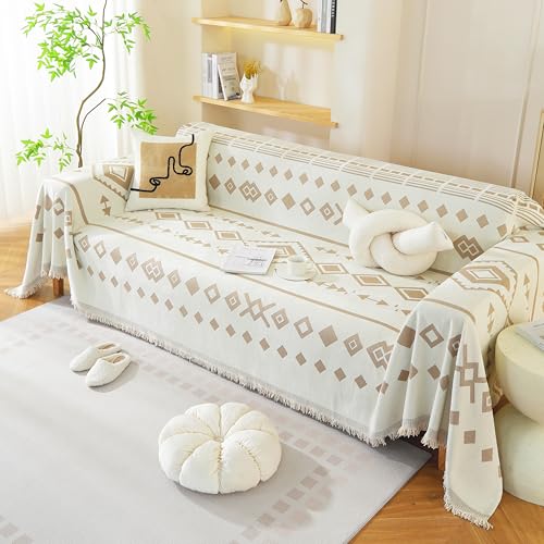 Tritard Boho Couch Cover Reversible Bohemian Sectional Couch Covers Black White Sofa Loveseat Covers Chenille Cushion Covers with Tassel Washable Couch Protector for Dogs Pet Futon Cover (71\"-134\")