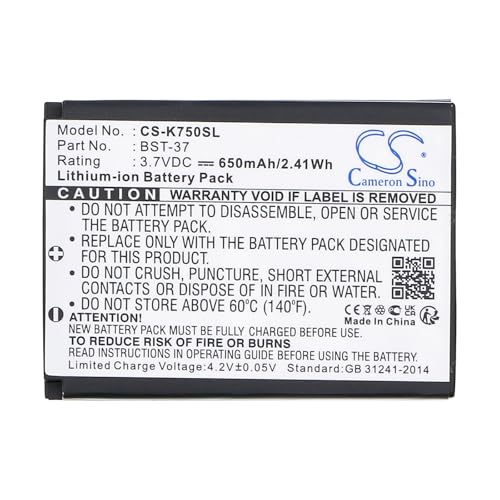 DRAWBELL 650mAh/2.41Wh Replacement Battery for S'ony E'ricsson K750,D750,D750i,K750i, K600,K750c,W800c,W800,S600i,Z520,Z520i,W600,J220a,J220c,J220i,Compatible Part NO BST-37