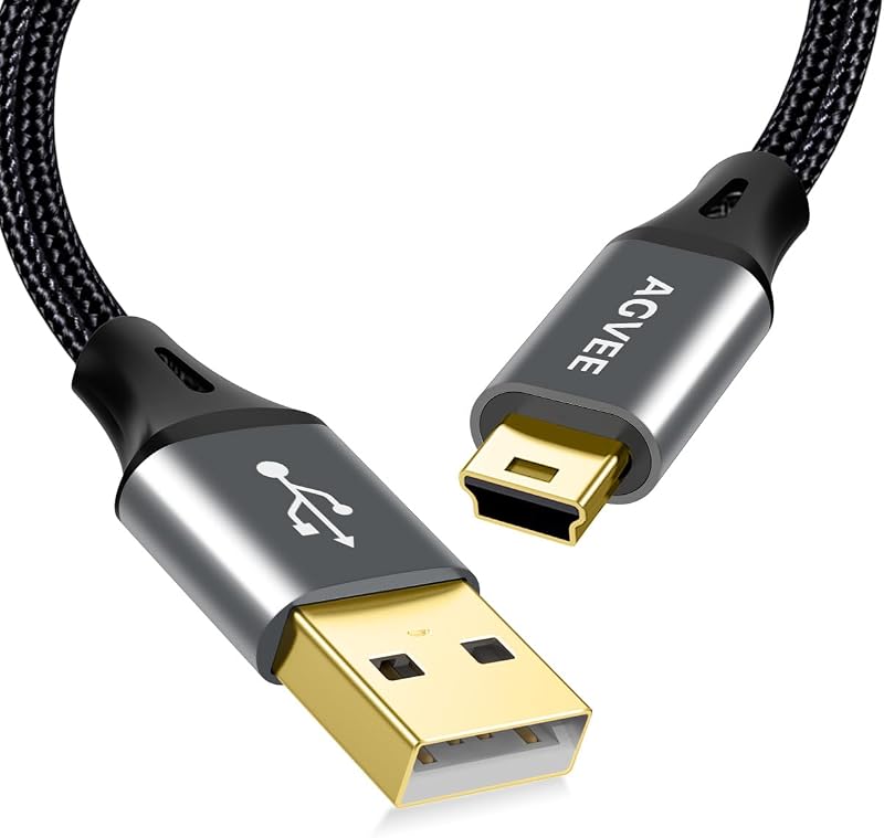 AGVEE 10ft Mini USB Cable, Durable USB-A to Mini-B Data and Charger | For TI-84 Calculator, Garmin GPS, Go-Pro Hero 4 3 2 HD, PS3 Controller, Canon Nikon Camera, Blue Yeti Microphone