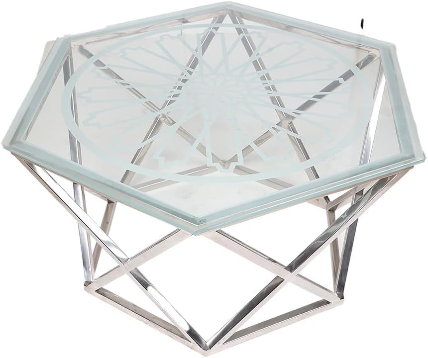 RIGID Round Glass Coffee Table | Modern Sofa Side Table with Heavy-Duty Stainless Steel Frame | Stylish & Space-Saving Furniture for Home & Office, Pre-Assembled, Stable Design(43.5D x 43.5W x 45H CM)