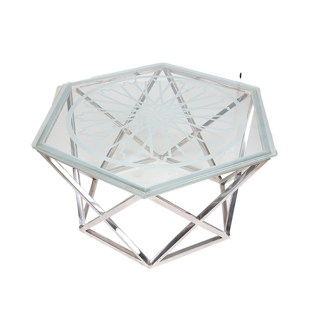 RIGID Round Glass Coffee Table | Modern Sofa Side Table with Heavy-Duty Stainless Steel Frame | Stylish & Space-Saving Furniture for Home & Office, Pre-Assembled, Stable Design(43.5D x 43.5W x 45H CM)