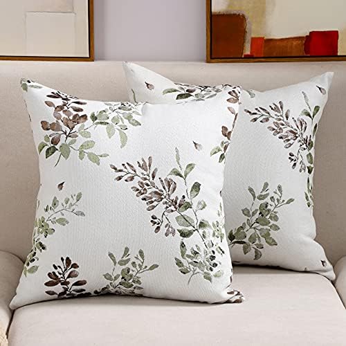 Btyrle Leaf Branch Jacquard Throw Pillow Covers 18x18 Inch Set of 2 Decorative Leaf Pillowcases Square Cushion Covers for Couch, Brown Leaf