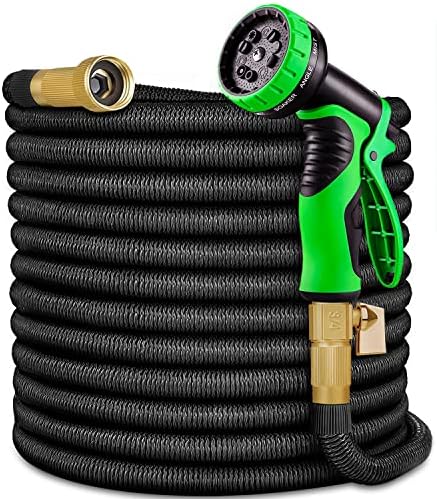 Expandable Garden Hose 100 ft Water Hose with 10 Function Spray Nozzle, Lightweight Flexible Hose with 3/4 Inch Solid Fittings and 4-Layer Latex Core, 100ft Retractable Stretch Hose, Black