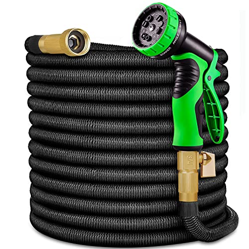 Expandable Garden Hose 100 Ft Water Hose With 10 Function Spray Nozzle, Lightweight Flexible Hose With 3/4 Inch Solid Fittings And 4-Layer Latex Core, 100Ft Retractable Stretch Hose, Black #TOP2
