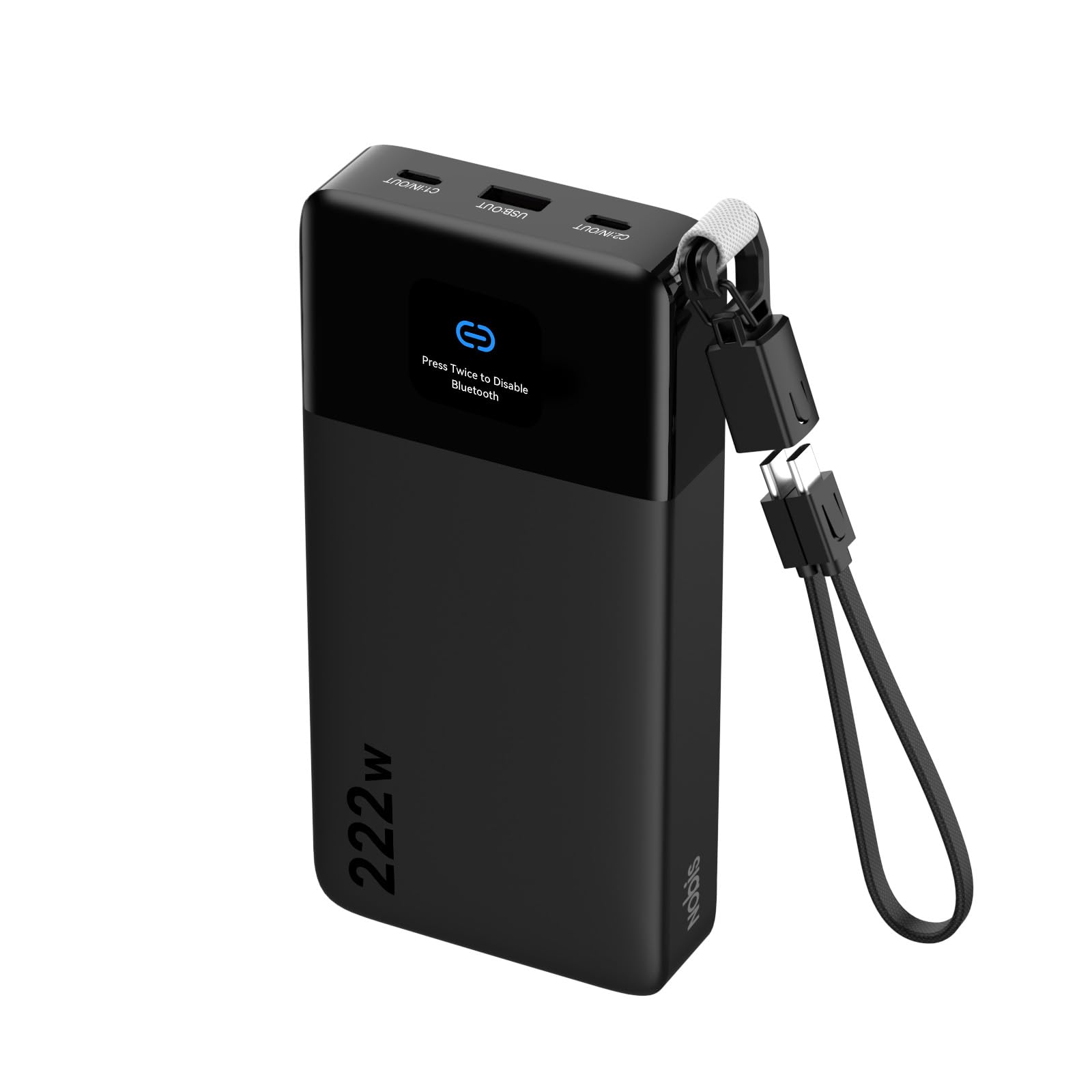 NOBIS 25000mAh 222W Laptop Power Bank con Cable USB-C y Cordón | Cargador Portátil con 3 Puertos Carga Rápida (100W Max), Pantalla TFT, Powerbank Esencial para Viajes compatible con Samsung