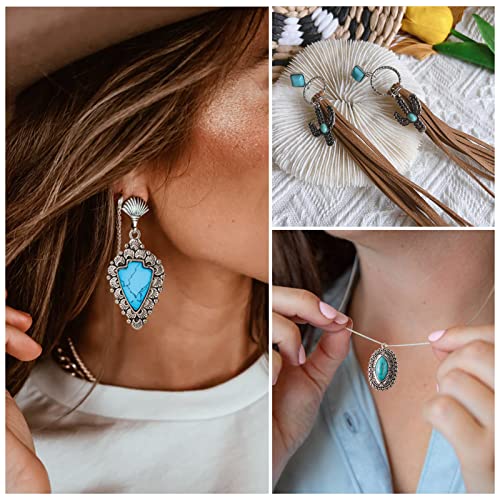 Beadthoven 24Pcs Antique Silver Turquoise Charms Pendants Boho Crystal Stone Charms Assorted Ethnic Vintage Blue Turquoise Gemstone Charms For Diy Jewelry Making Bohemian Necklace Earrings Accessories #TOP1