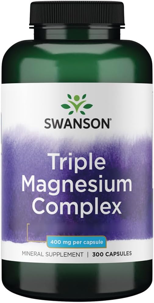 Swanson Triple Magnesium Complex, with 400mg Magnesium per Capsule, 300 Vegan Capsules, High Strength, Laboratory Tested, Vegetarian, Soy-Free, Gluten-Free, Non-GMO