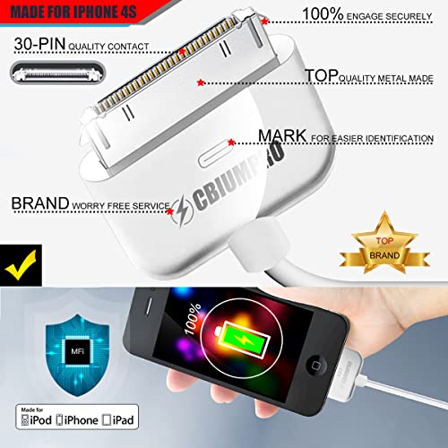 Iphone 4 Charger Cables (3 Pack 3.3 Ft) 30 Pin To Usb Fast Charge & Sync Charging Cable Certified For Old Apple Iphone 4S / 4, 3G / 3Gs, Old Ipad 1/2/3, Old Ipod Touch, Old Ipod Nano #TOP1