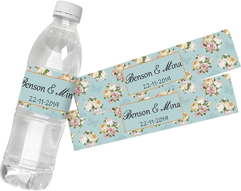 30Pcs Personalized Custom Personalized Floral Wedding Water Bottle Labels Stickers Birthday Anniversary Bride Show Graduation (B)