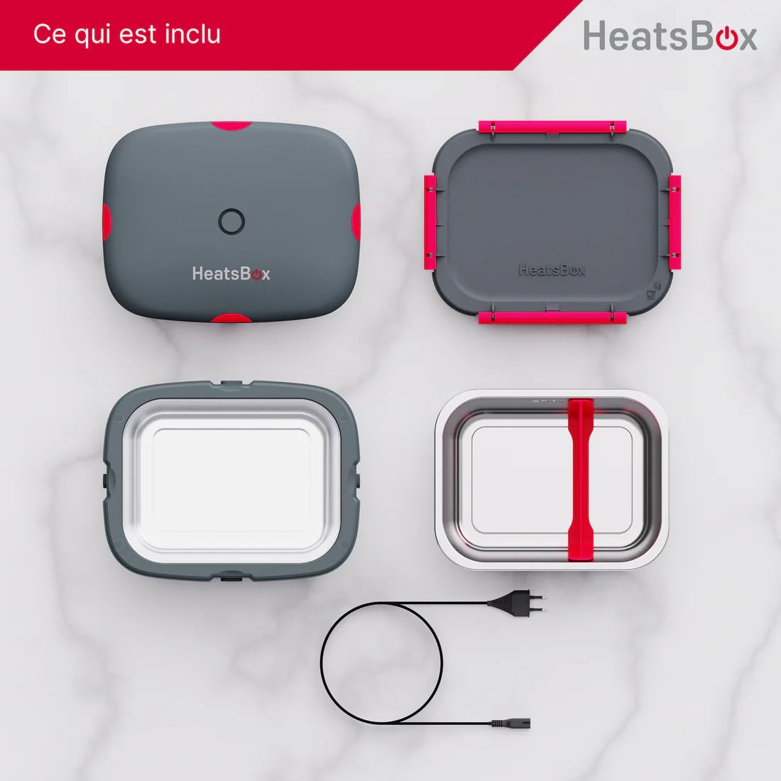 Faitron HeatsBox Style+ - Boite Chauffante Repas Électrique Mobile, Sans BPA, Contrôle par Application, Bol Anti-Fuite Gamelle Chauffante en Acier Inoxydable (925 ml), Gris