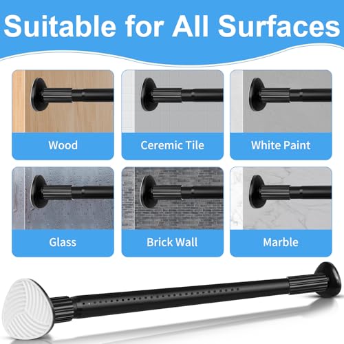 Image of Tension Curtain Rod 51-126 Inch, Long Curtain Rod No Drilling for Window or Bathroom, Outdoor Curtain Rods for Patio Tension Rods, Easy to Install, Never Rust, Rod Diameter 1.26 Inches - Black