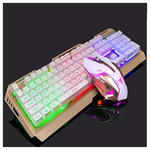 Nuoyi Speltangentbord och mus kombo LED bakgrundsbelyst mekaniskt känsla tangentbord med 4 justerbara Dpi mus mekaniskt tangentbord borstad aluminiumlegering metallpanel, rosa