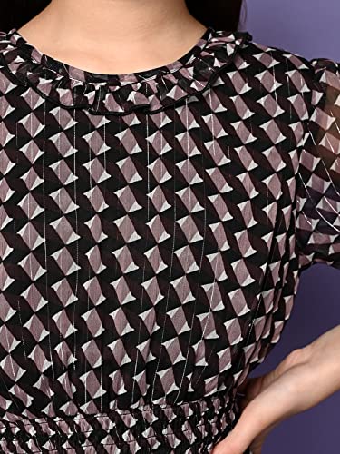 Image of LILPICKS Girls All Over Printed Drop Waist Long Sleeve Dress (Black Purple)