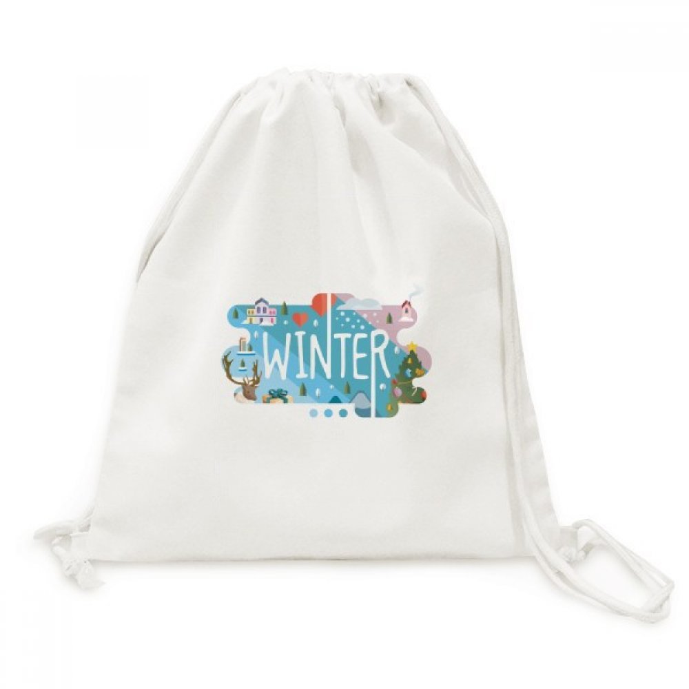Toile drawstring backpack illustration d'hiver avec cordons souples robustes - 5