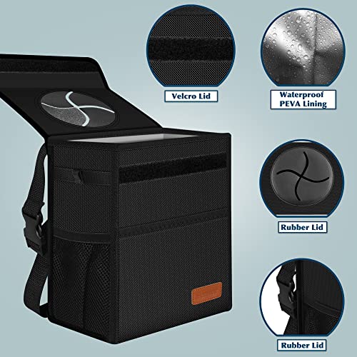 Image of Femuar Leak Proof Car Trash Can with Lid - Waterproof Automotive Garbage Bin for SUVs, Collapsible and Portable Car Trash Bag, Black