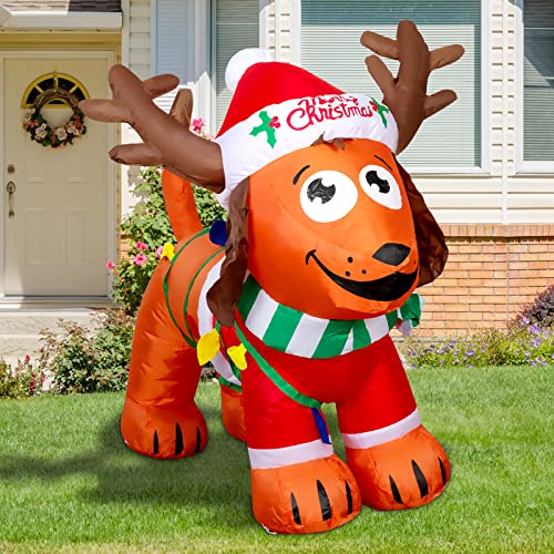 Comin Christmas Inflatable 4Ft Long Christmas Dog With Antler Hat, Built-In Leds Blow Up Yard Decoration For Holiday Party Indoor, Outdoor, Yard, Garden, Lawn #TOP3