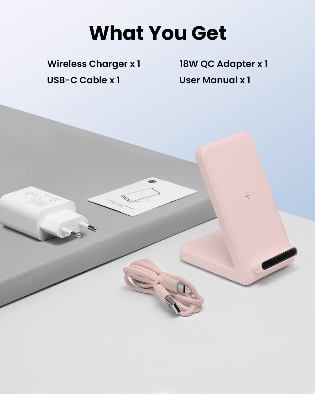 JoyGeek Cargador Inalámbrico por Inducción para iPhone 17/16/15/14/13/12/11/XR/X/8, Compatible con Samsung Galaxy S25/S24/S23/S22, Estación de Carga Rápida con Adaptador 8