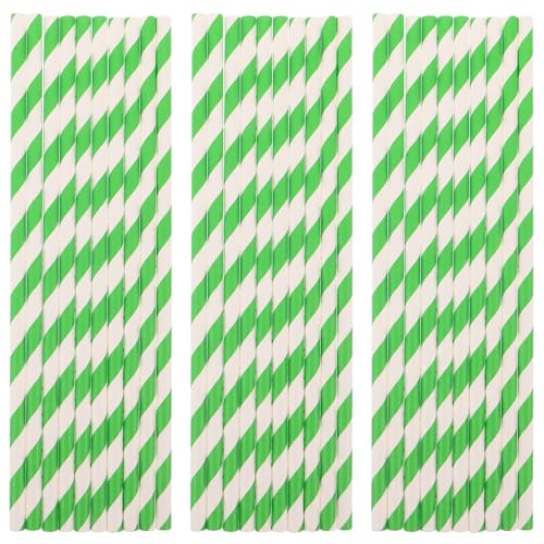 100 pitillos de papel verde rayados para fiestas miniatura 1