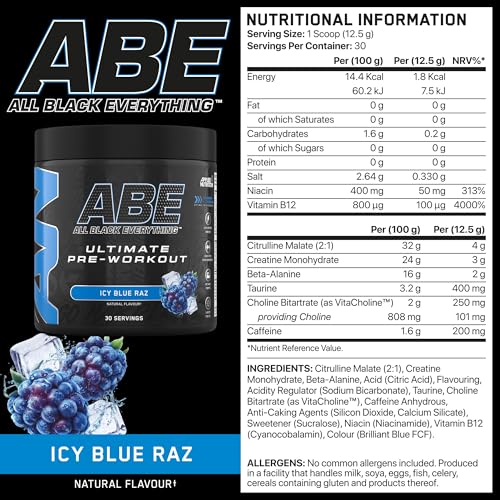 Applied Nutrition ABE Pre Workout - All Black Everything Pre Workout Powder, Energy & Physical Performance with Citrulline, Creatine, Beta Alanine (375g - 30 Servings) (ICY Blue Raz) - Image 5