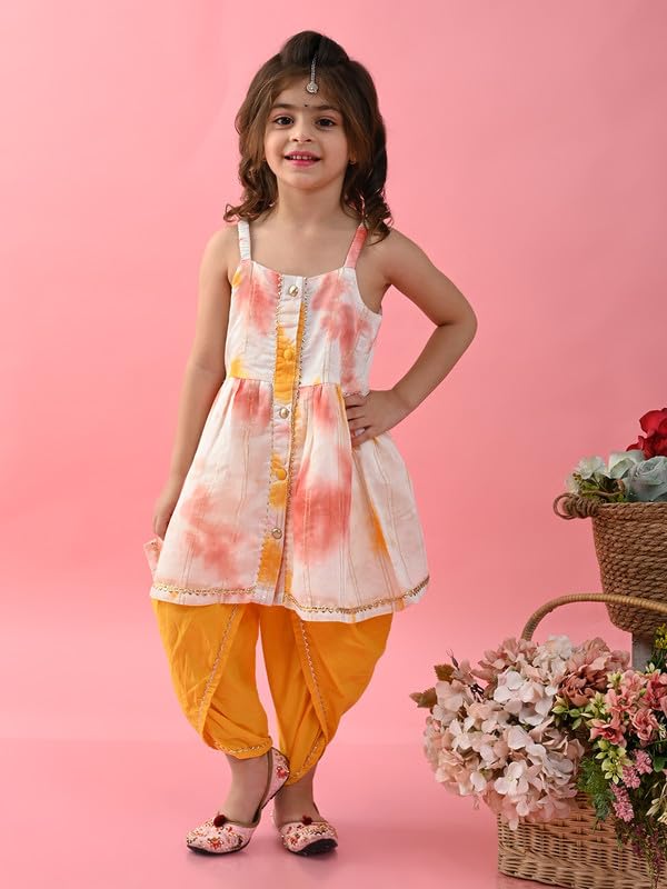 Image of Saka Designs Tie & Dye Blue and Sea Green Jhabla and Dhoti
