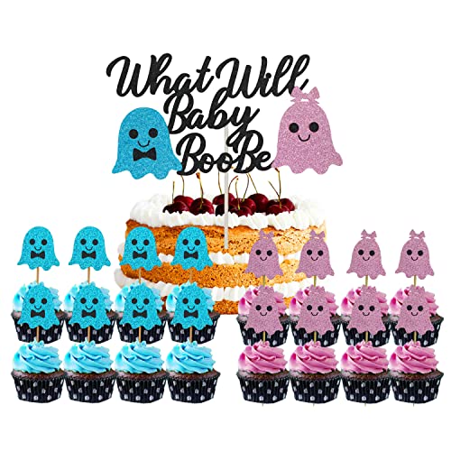 What Will Baby Boo Be Cake Topper and 24Pcs Cupcake Toppers What Will Baby Boo Be Gender Reveal Party Decorations Halloween