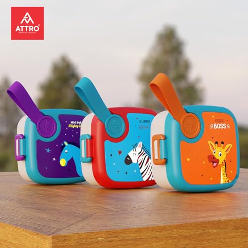 Image of ATTRO KidsMate Giraffe Lunch Box Stainless Steel Comes with 1 Detachable Tray| Leak-Proof & Durable | Plastic Spoon | Ideal for Kids, School, Picnic - Orange Blue - 500ml