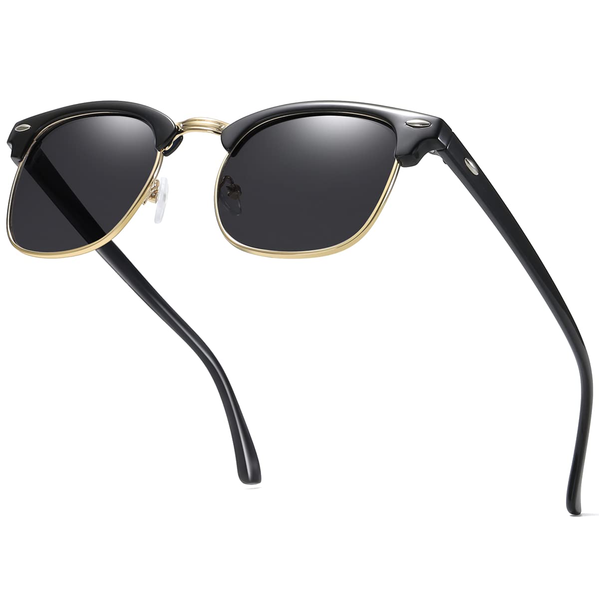 Gafas de sol retro semi sin montura con medio marco UV400 para hombres y mujeres, Negro -