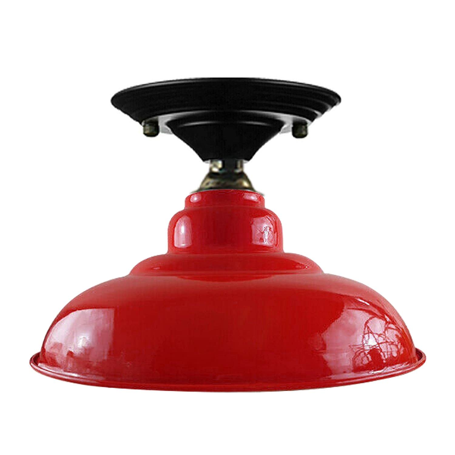 LEDSone Red Metal Ceiling Lamp Shade Without Bulb, Wide Curvy Design (30x20cm), Modern Vintage Style for Kitchen, Dining, and Cafes, B22 Mount