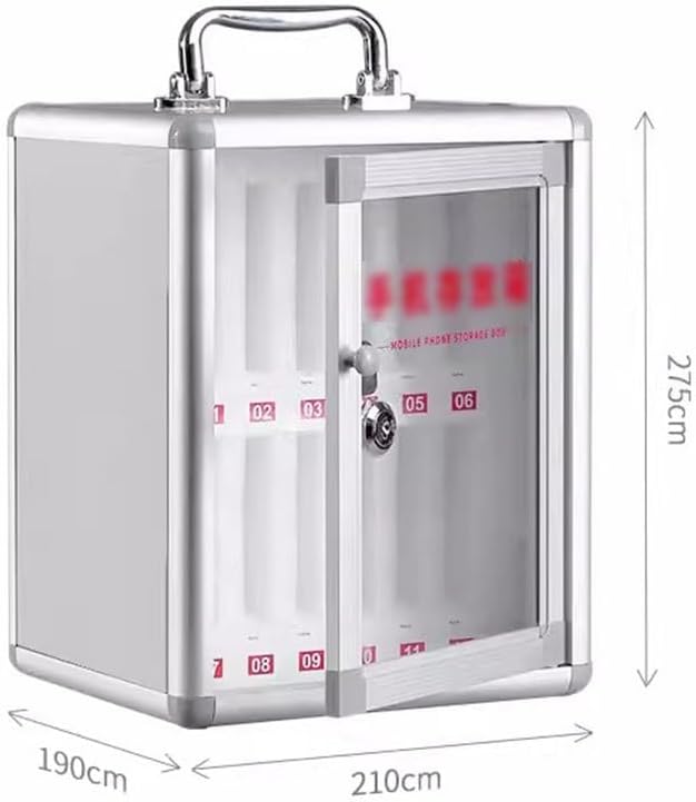 Cell Phone Locker Box for Classroom with Door Locks and Keys Clear Acrylic Jail Storage Cabinet，Wall-Mounted Lockable Mobile Phone Storage Cabinet - Silver 12 Units, Secure Phone Suitcase Or