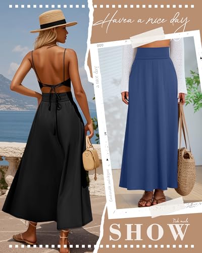 Ficerd 3 Pack Women's Maxi Long Skirts with Pockets, A Line Ankle Length High Waisted Flowy Soft Cotton Summer Casual Skirts3