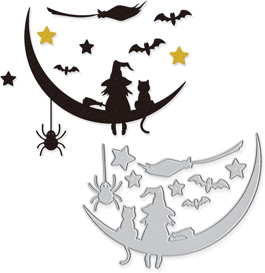 Metal Die Cuts Halloween Castle Witch Bat Cutting Dies Embossing Stencil Template for Card Making Scrapbooking Paper Craft Album Stamps DIY Decor