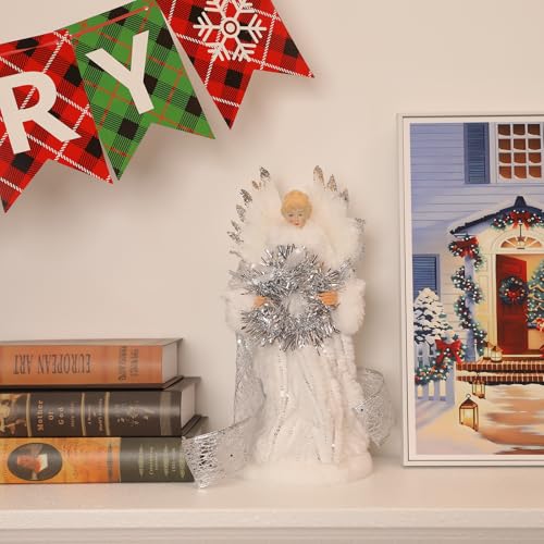 Christmas Angel Tree Topper Angel Figurine Ornament with Feather Wings for Christmas Tree Xmas Party Home Holiday Decor (Silver-B) by Huzzary - Image 6