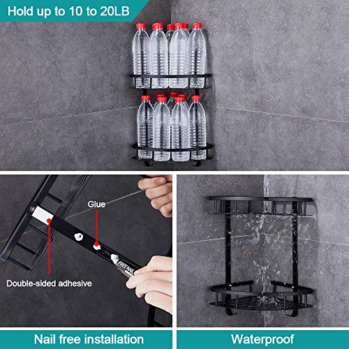 Hoomtaook-Rinconera-Ducha-Bandeja-de-bano-triangular-negra-Cesta-de-ducha-Rinconera-Aluminio-aeroespacial-Organizador-de-bano-Montaje-en-pared-sin-taladro-2-niveles