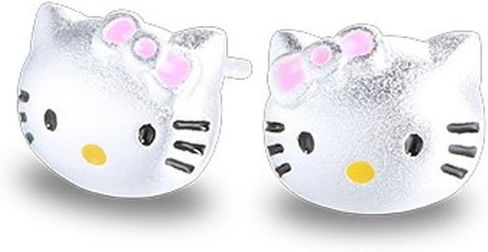 Hello Kitty cat Earrings Children Girls 925 Sterling Silver Hello Kitty cat Love Earrings, for Women Girls Children.(f1759)
