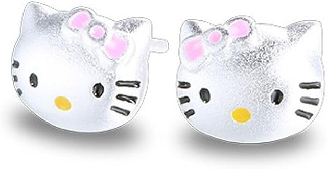 findout Hello Kitty cat Earrings Children Girls 925 Sterling Silver Hello Kitty cat Love Earrings, for Women Girls Children.(f1759)