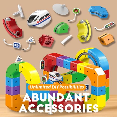 Vibbang 81 Stück Clickrail Electric Train Set Flexible Rennstrecke, Cubix 3D Zug, Cube Track Block Zug mit Schwerkraftdefying 3D-Layouts, Magnetblöcke & Motorisierter Zug, Geschenk für Kinder