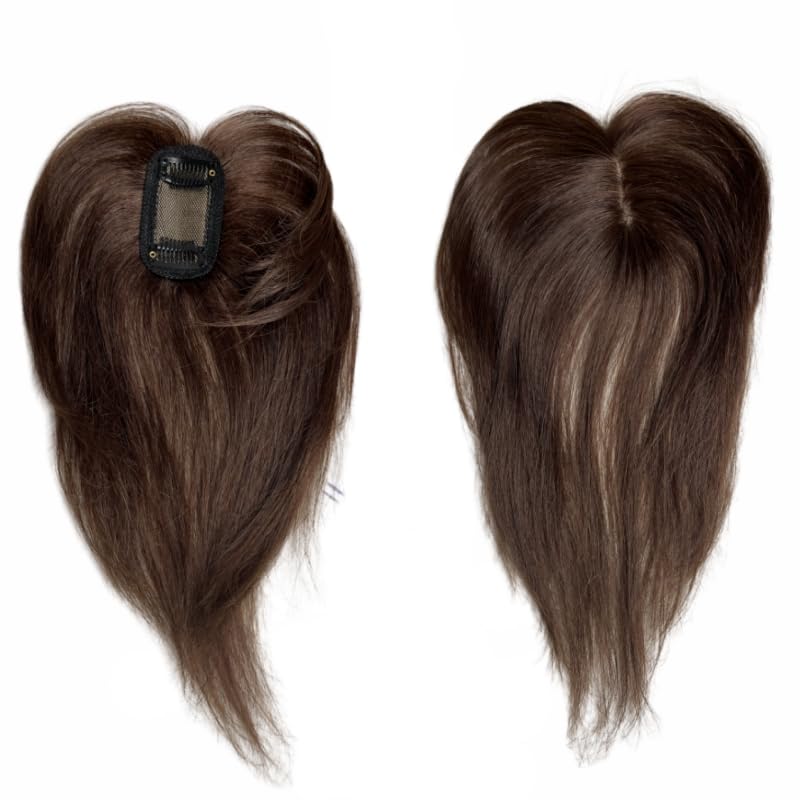 Miniatura 6 de Extensiones de cabello humano natural con flequillo, parte media, fleco lateral para mujer, extensiones invisibles de cabello humano (marrón oscuro)