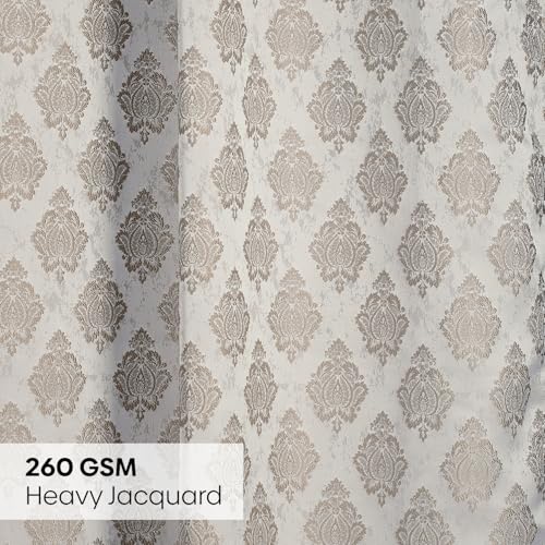 Image of haus & kinder Jacquard Window Curtain 5 Feet Long Pack of 1 Window Curtain, 5 Feet Curtain for Window (Stonehaven, Stone Classic Damask Design 130x152 CM)