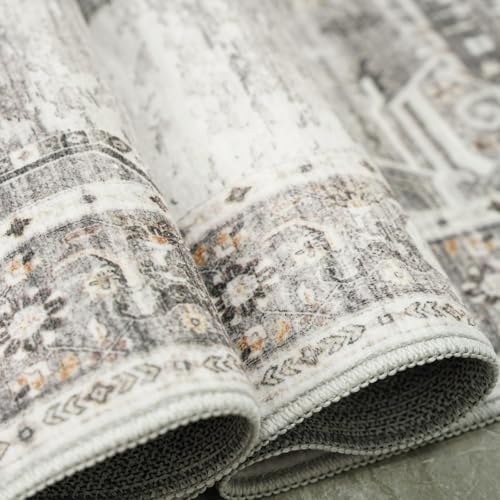 RUUGME Washable 2x3 Area Rugs - Large Boho Rugs for Living Room Stain Resistant Carpet Vintage Tribal Rugs for Bedroom Kitchen Bathroom with Non Slip Backing Home Decor Floor Decoration Mat 2x3 Grey