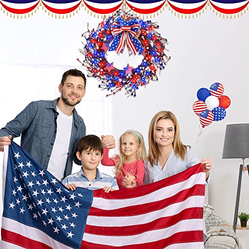 Enhon Lighted Up 4Th Of July Wreath Bow, Patriotic America Flag Star Wreath Waterproof Red White And Blue Wreath Decor For Front Door Fourth July Memorial Independence Day Decorations #TOP7